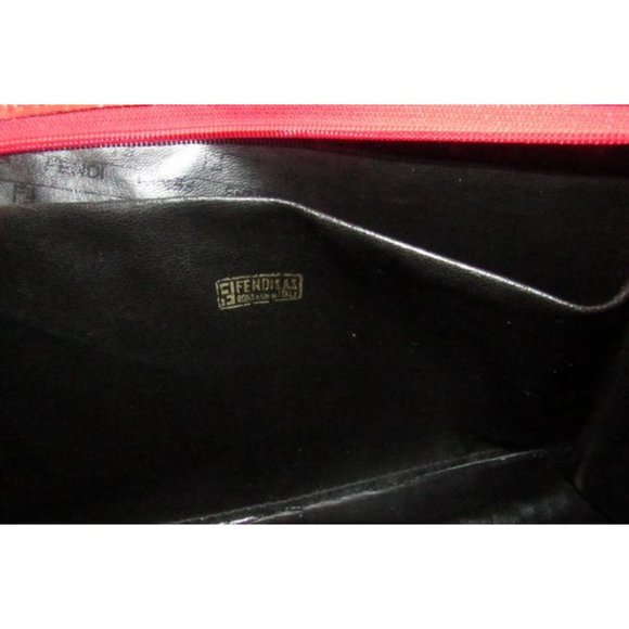 Fendi Smalll F Logo Make Up Red Zucchino Print Canvas And Leather Clutch - Picture 3 of 11